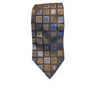Perry Ellis Portfolio Brown & Blue Geometric Silk Tie - 100% Imported Silk